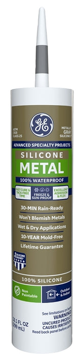 GE Silicone II GE5050 Silicone Caulk, Gray, -55 to 400 deg F, 10.1 oz Cartridge